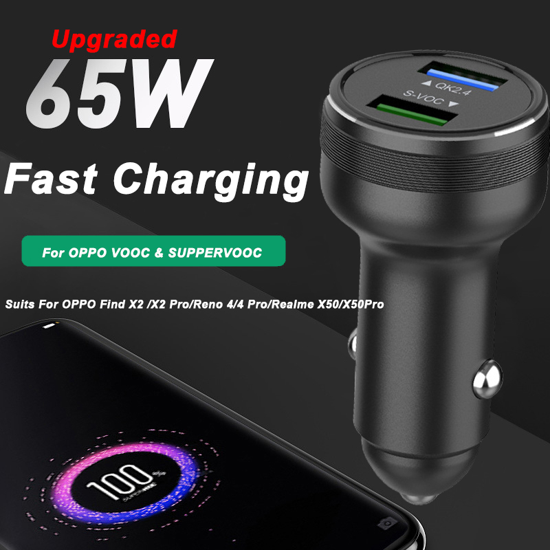 อัพเกรด65W SUPERVOOC 2.0 Car Charger Fast ชาร์จ6.5A ประเภท-C สำหรับ OPPO ค้นหา X2 Pro Reno 3 4 Ace 2 X20 X2 Realme X50 Pro