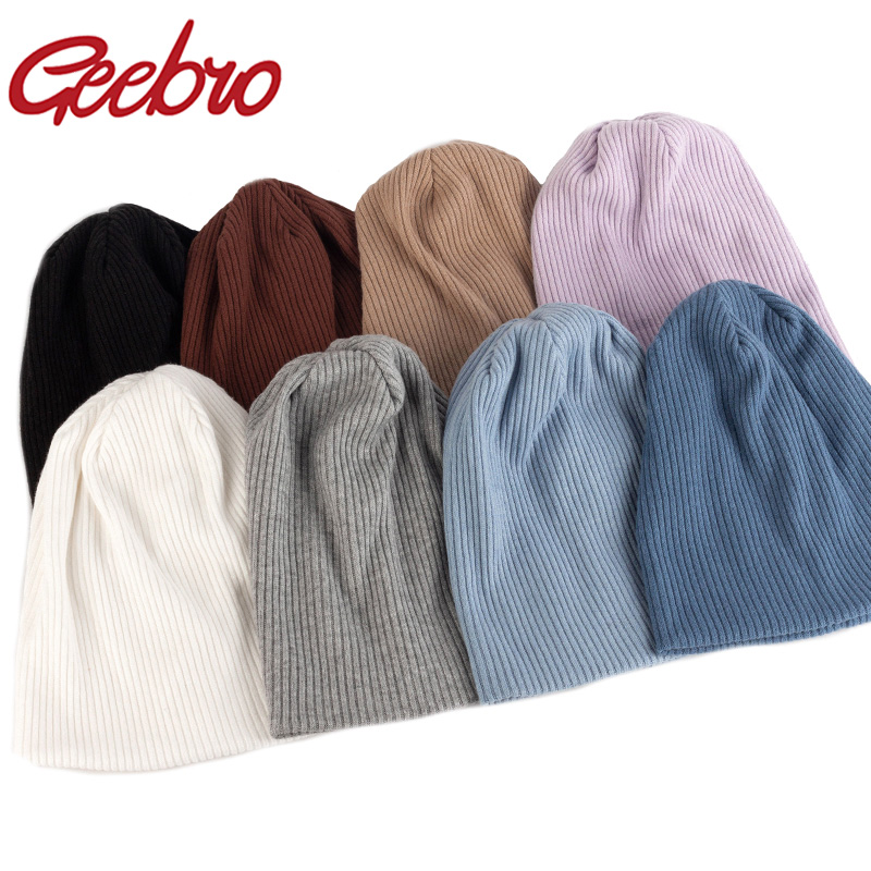 Geebro kobiety moda Stretch żebrowane Slouchy czapka beanie mężczyźni zima jesień Baggy wiosna dzianina w paski Skullies ciepłe Gorros czapki