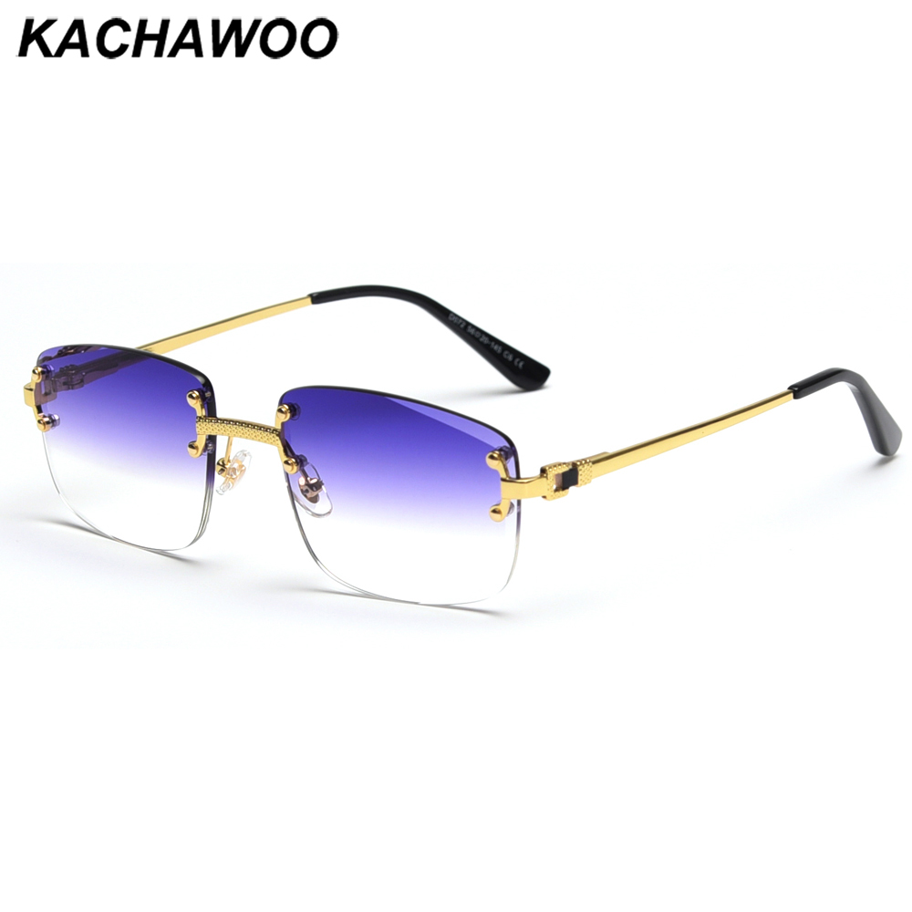 Kachawoo No Frame Square Sunglasses Women UV400 Brown Blue Gradient Lens Metal Rimless Sun Glasses for Men Popular High Quality