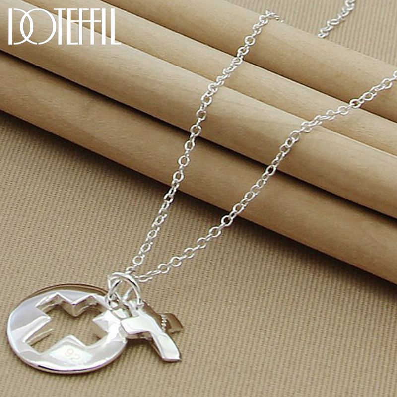 DOTEFFIL 925 Sterling Silver Round Cross Pendant Necklace 18 inch Chain For Women Wedding Engagement Party Jewelry