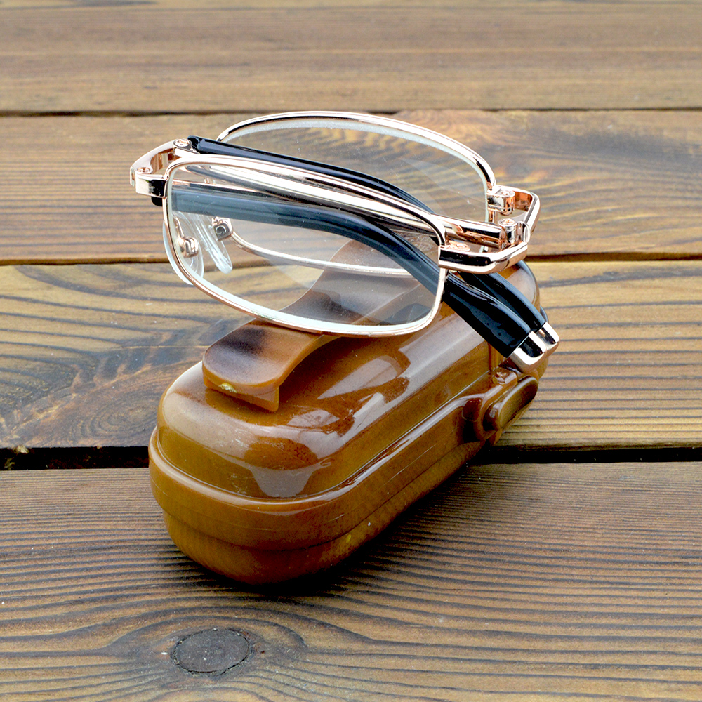 Lunettes de lecture pliables à lentille en cristal comprenant une étui à lunettes portable ambre +0,75 +1 +1,25 +1,5 +1,75 +2 +2,25 +2,5 à +6