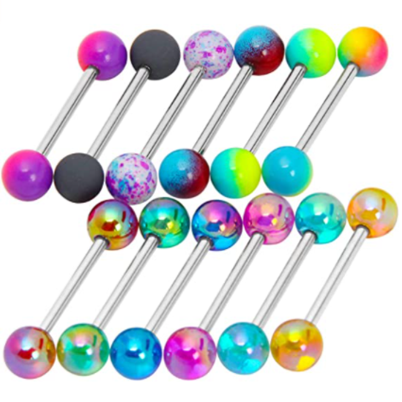 6Pcs Rvs Glorious Tong Ring Bulk 14G Tepel Piercing Bar Lot Glitter Tong Piercing Set Barbell Piercing sieraden