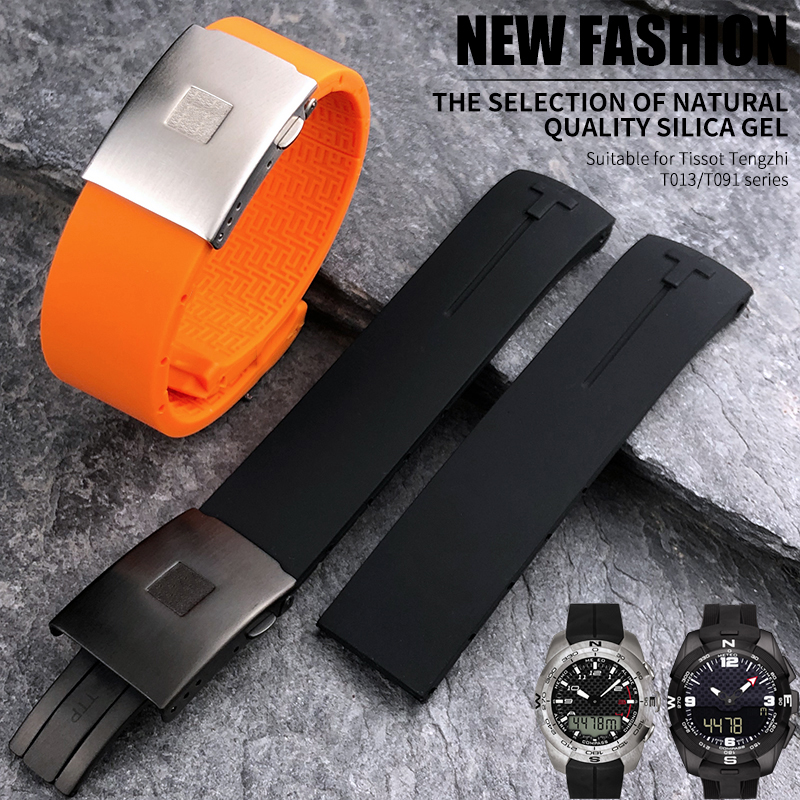 Misura per Tissot T-TOUCH T013 T047 21mm Morbido cinturino in gomma siliconica Nero Arancione Sport cinturino impermeabile T091 T 013420 Una attrezzi