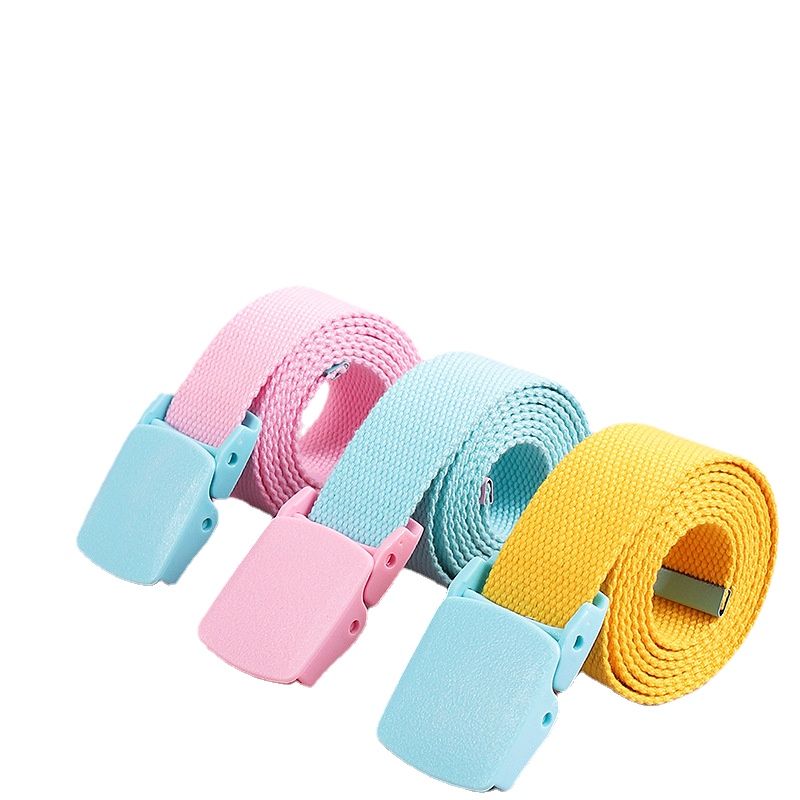 Nuevo cinturón de lona tejido con hebilla de plástico, cinturón de lona para niños y niñas, cinturones ajustables para niños, pantalones vaqueros, cinturones para estudiantes