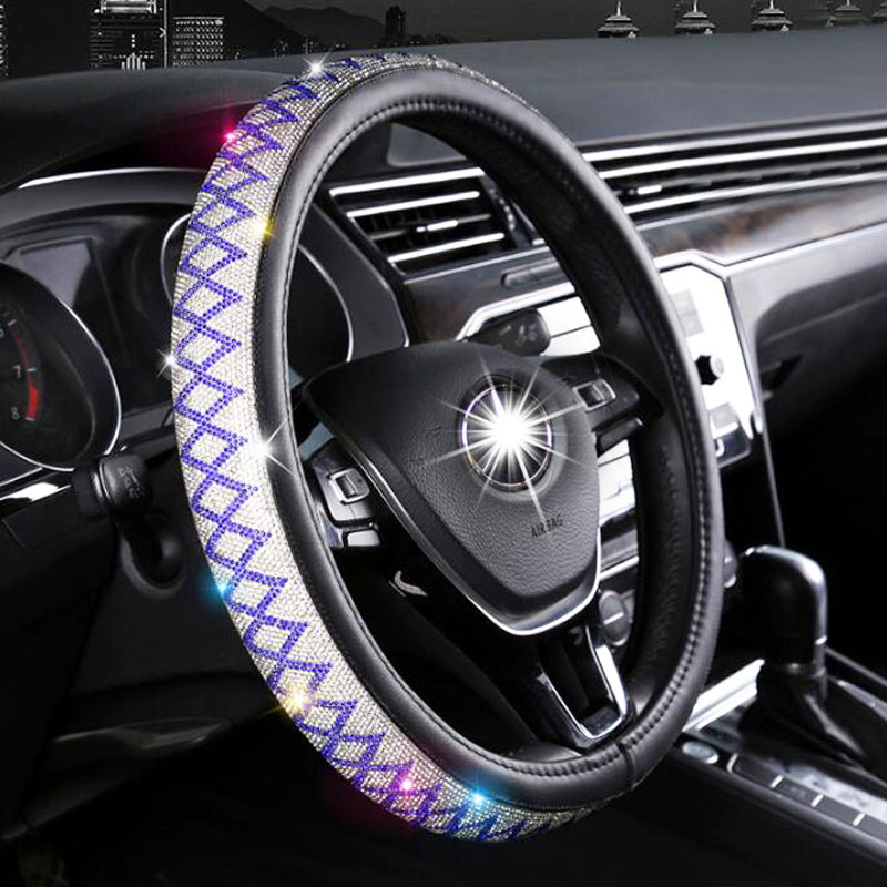Juste de volant de voiture en cuir PU avec biscuits en cristal, accessoires intérieurs automatiques, étui de style de luxe