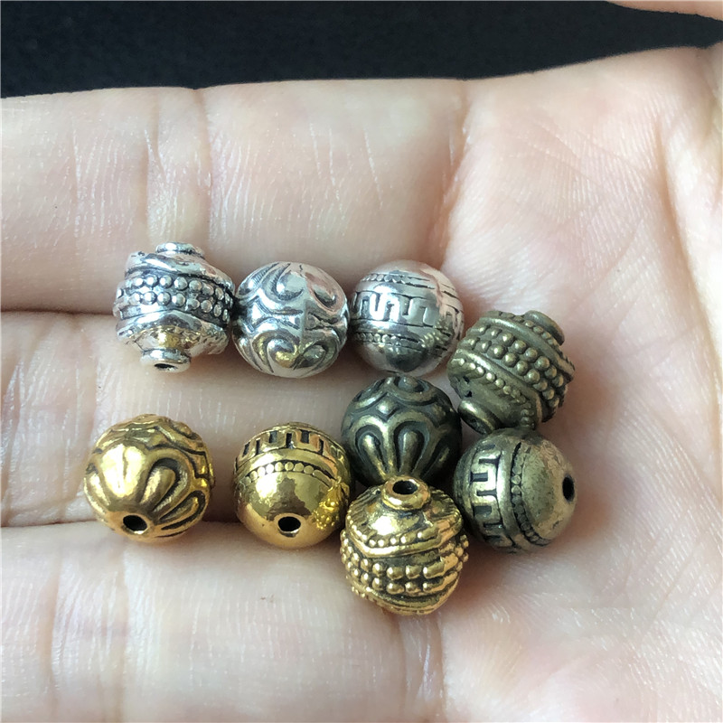 15 Uds. Cuentas de metal grabadas redondas fangosas de 9mm para cuentas de joyería DIY pulsera hecha a mano accesorios de Rosario musulmán islámico