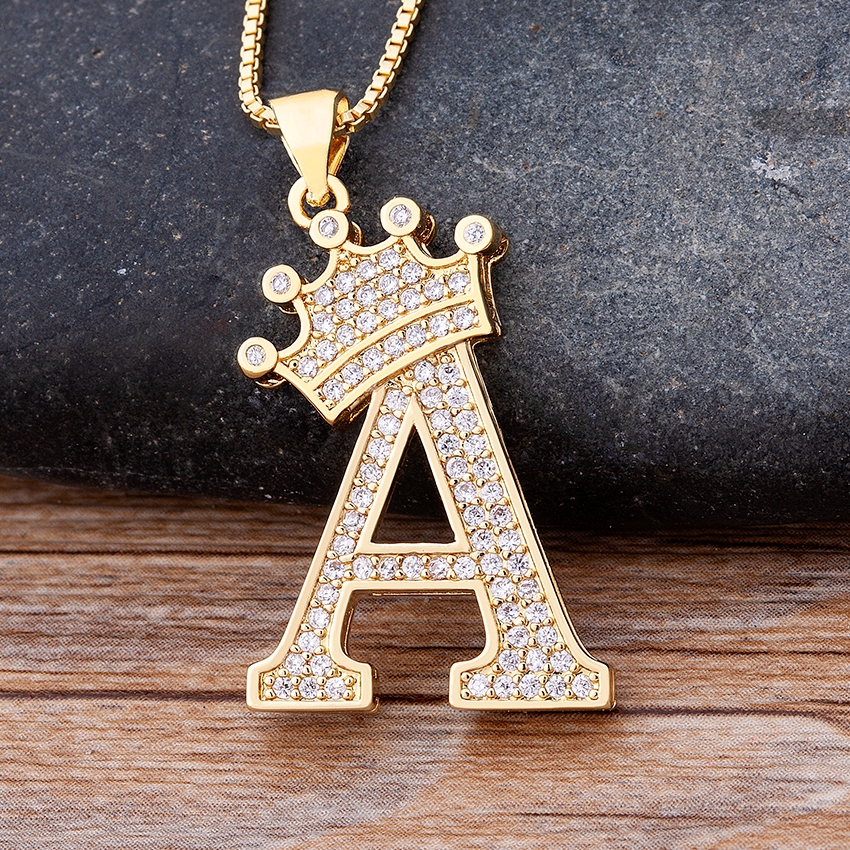 Nidin nouveau luxe cuivre Zircon A-Z couronne Alphabet pendentif chaîne collier Style Hip-Hop mode femme homme nom Initial bijoux