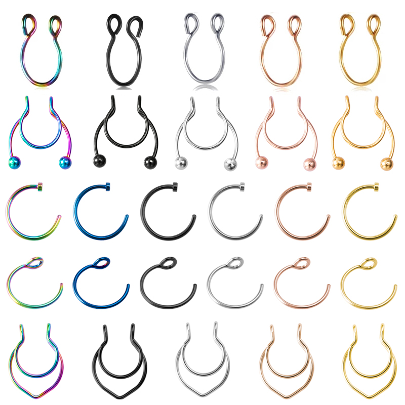1pc nep piercing neusring hoepel septum roestvrij stalen clip oor lip ringen faux oorbel non-piercing voor vrouwen mannen lichaam sieraden
