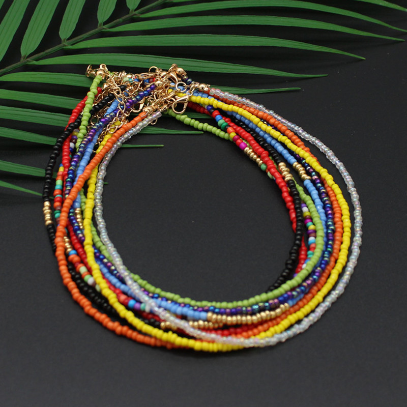 โบฮีเมีย Handmade Rainbow ลูกปัดสร้อยคอ Choker ผู้หญิงแฟชั่นหวานสีสันสดใสเครื่องประดับของขวัญ