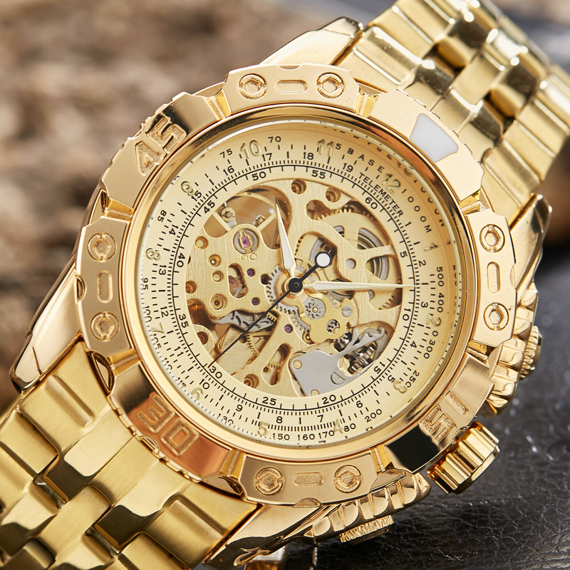 Luxus Silber Gold automatische mechanische Uhr für Männer Voll stahl Skelett Armbanduhr Uhr übergroße große Zifferblatt Relogio Masculino