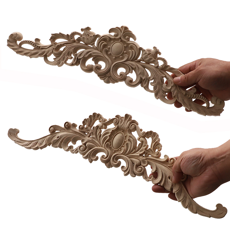 Longue fleur de Rose, sculpture exquise, Appliques en bois naturel, moules en bois pour meubles, décalcomanie de décoration Vintage non peinte Wmqe