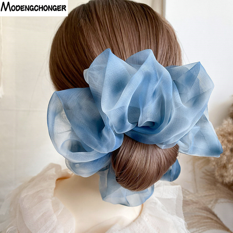 1PC Lente Zomer Netto Garen Haar Boog Scrunchies Grote Organza Vrouwen Elastische Haarband Paardenstaart Houder Haar Tie Meisjes accessoires