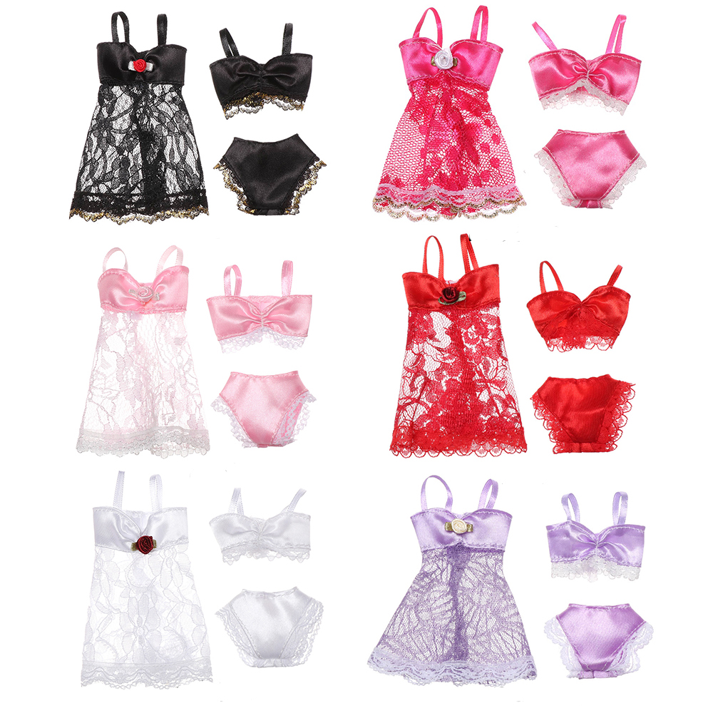1set Doll Clothes Pajamas Colorful Clothing Underwear Lingerie Bra Dress Lace Homewear Accessories Clothes for 1/6 Doll