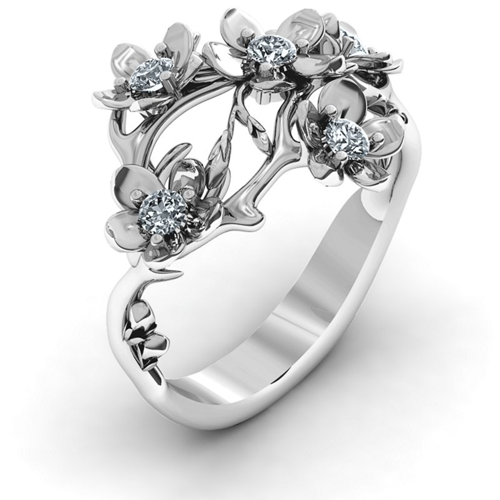 Huitan – bagues à fleurs pour femmes, cristal, zircone cubique, accessoires de fête élégants, cadeau gracieux, déclaration, bijoux