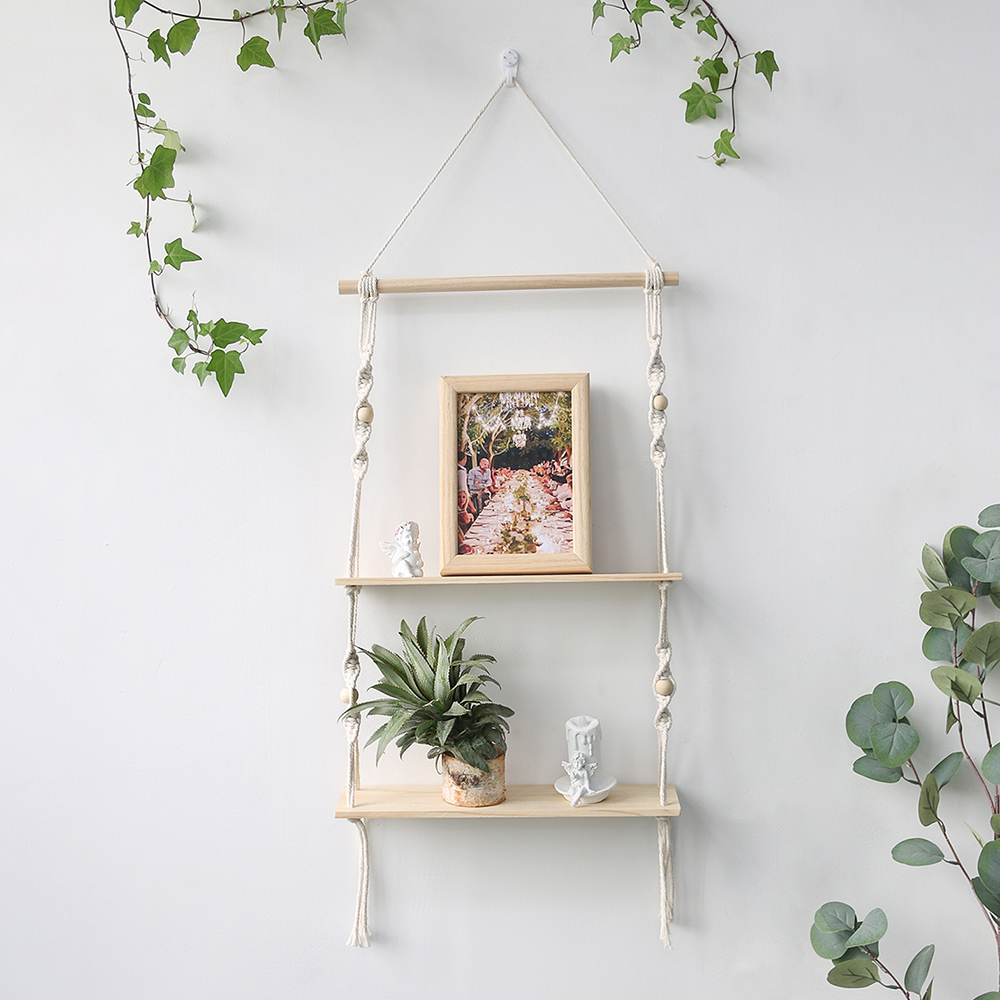 Étagère murale flottante en macramé à Double couche pour plantes, décoration de maison, style Boho, pour chambre à coucher et salon