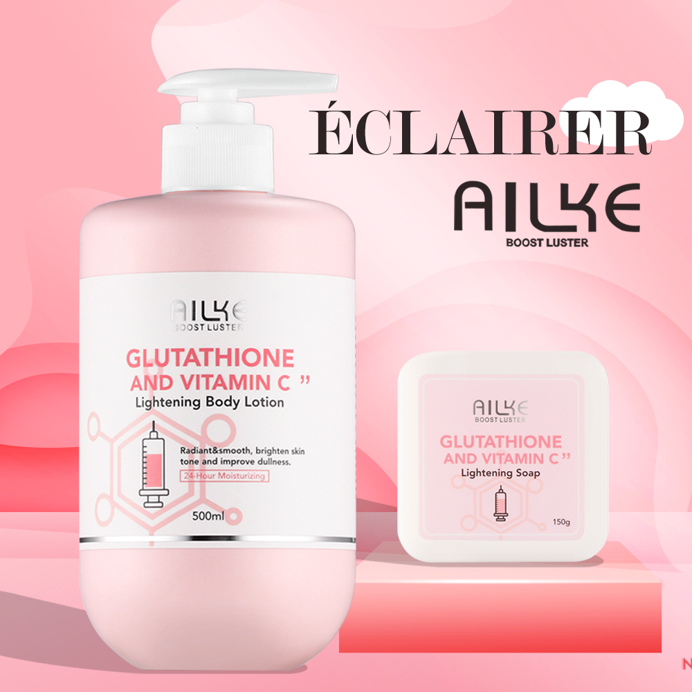 AILKE – ensemble de soins pour la peau blanchissant, pour tous les Types de peau, contenant du glutathion, de la vitamine C, peau lisse, réduit la mélanine et la pigmentation