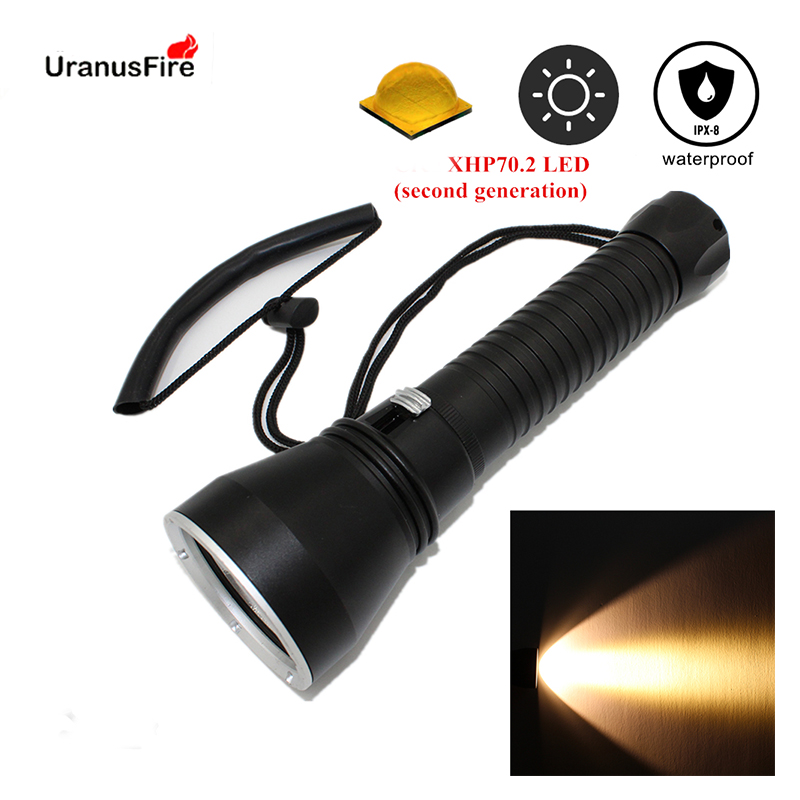 Geel licht XHP70.2 LED-duiklamp 4000 lumen duikzaklamp 26650 zaklamp onderwater tactische jachtzaklamp