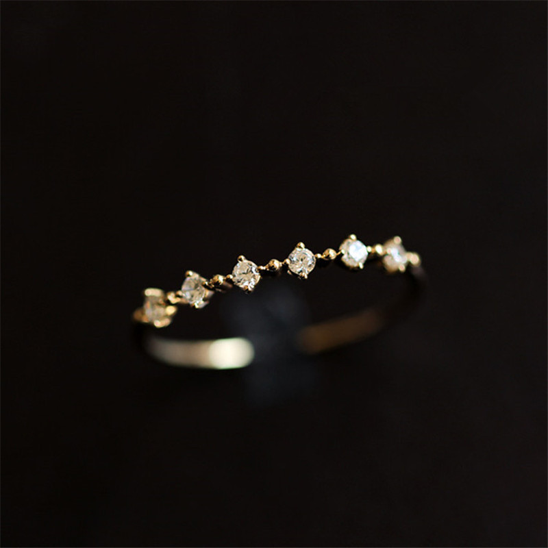 925 prata esterlina chapeamento 14k ouro moda simples pavé anel de diamante feminino requintado doce acessórios de jóias de casamento