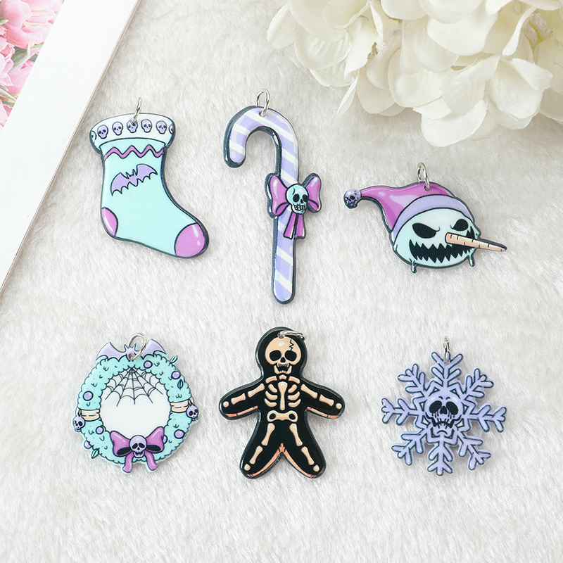 12 sztuk boże narodzenie pastelowe Goth Charms upiorny Gingerbread Man Snowman dekoracja świąteczna wisiorek dla kolczyk naszyjnik Diy Making