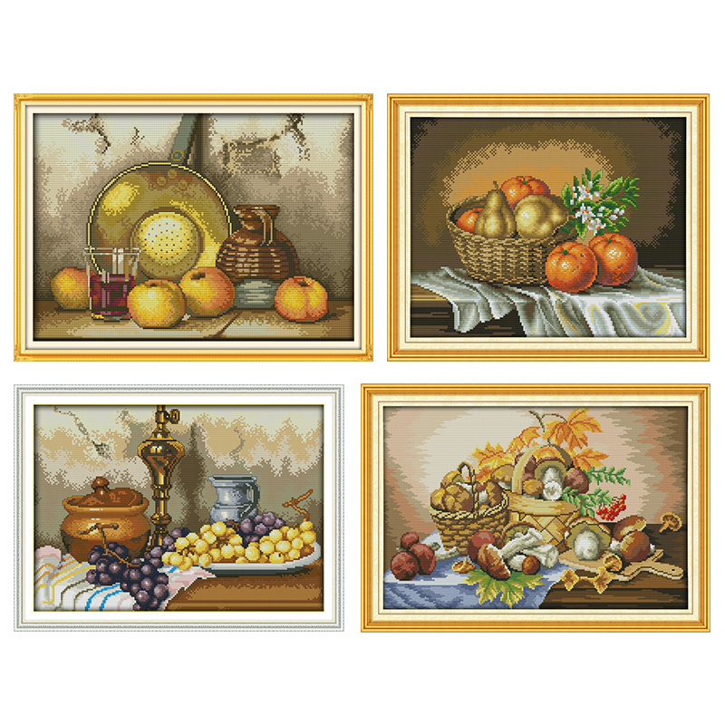 Kit de punto de cruz bordado con estampado de frutas y arcilla, juego de decoración para el hogar con estampado de Joy Sunday, 11CT, 14CT, hecho a mano