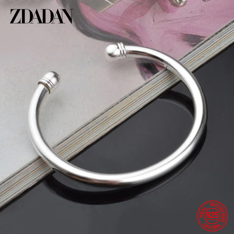 ZDADAN-pulsera de plata de ley 925 para mujer, brazalete abierto con cuentas dobles simples, joyería de boda, regalos de fiesta