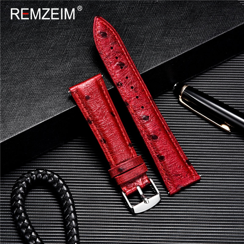 REMZEIM cinturini in pelle modello struzzo cinturino nero blu rosso marrone cinturino per donna uomo 18 20 22mm cinturino da polso