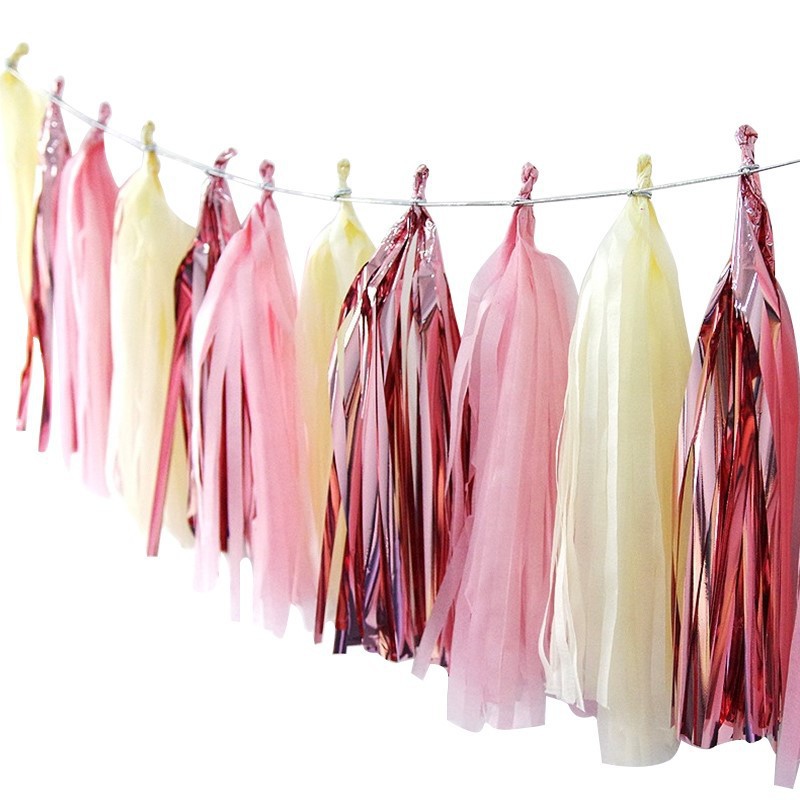 Ghirlanda di nappe lucide carta velina Banner nappe decorazioni per feste forniture per matrimoni compleanno Baby Shower nuziale Kit fai da te decorazione