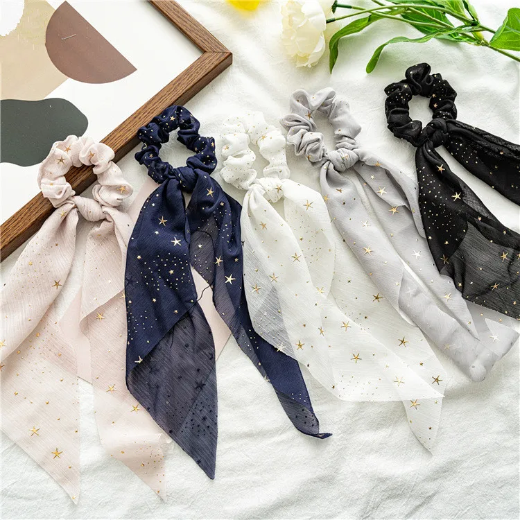 2021 New Fashion Star Tie Ponytail Streamer Rubber Band Elastic Hair Bands for Women Girl Accessories Headwear