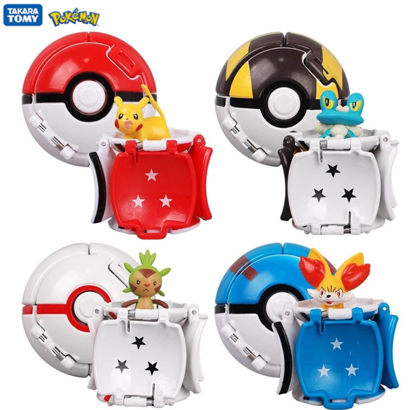 4 buah/set TOMY Pokemon Elf Ball Pikachu Pokeball Pocket Monster varian mainan Action Figure Model mainan anak-anak permainan Cosplay hadiah mainan