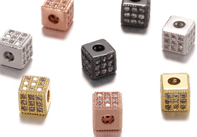 6*6mm Cube micro pave cz cubic zirconia pengatur jarak manik-manik Logam kuningan Gelang Kristal kalung untuk DIY MEMBUAT fhh3453