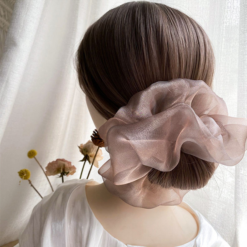 Bandeau pour cheveux en Organza surdimensionné pour femmes, chouchou Transparent et solide, à la mode coréenne