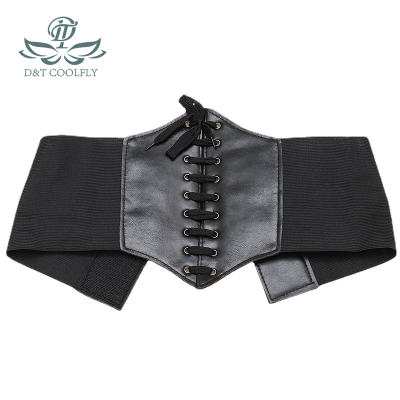 Ultra plus cinto largo frente amarrar couro elástico espartilho cinto feminino falso cinto todos os jogos vestido menina roupas decoração