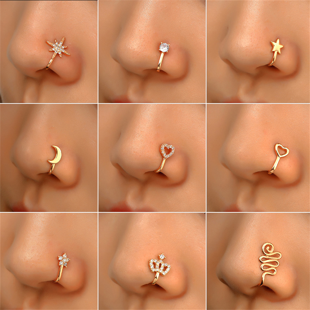Neue Afrikanische Nase Manschette Nicht-piercing Clip Auf Nase Ring Frauen Vergoldung Nase Ring Manschetten Kristall Gefälschte Piercing clip-auf Nase Ring
