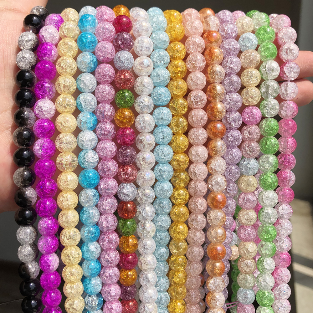 Perles rondes en cristal naturel AB couleur blanc neige craquelé de 6/8/10/12 mm pour la fabrication de bijoux, bracelets et colliers DIY.