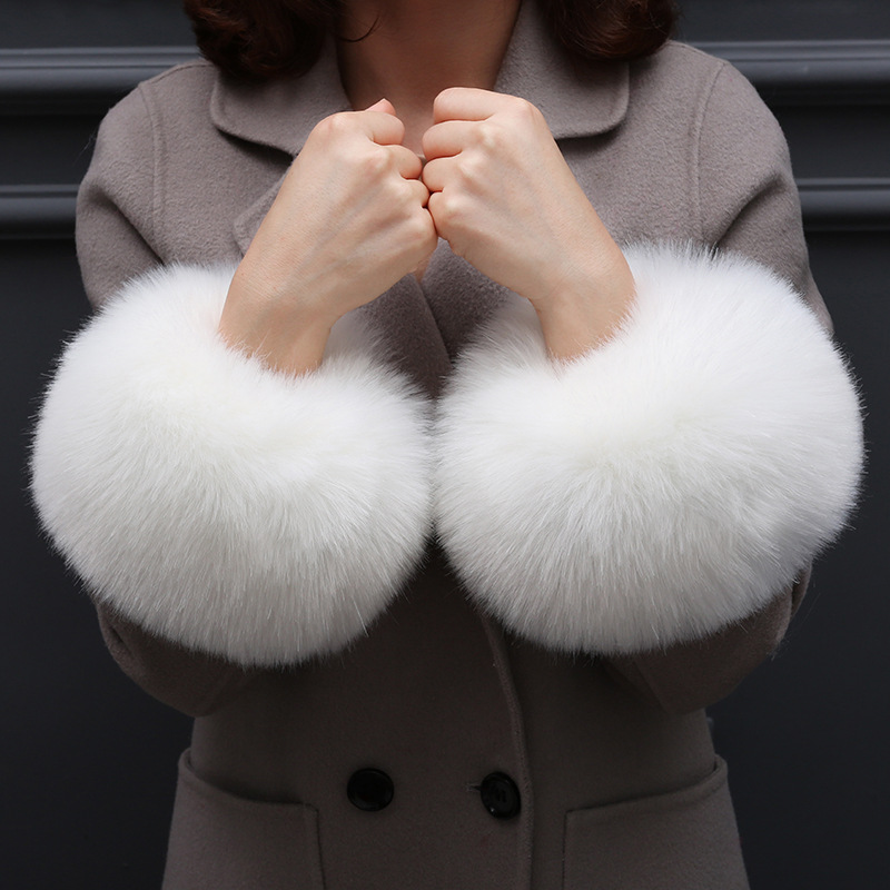 Mulheres de pêlo sintético curto pulseira de pelúcia inverno feminino braço aquecedores para mulheres