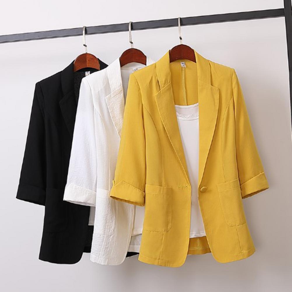 ขายร้อนผู้หญิง Blazer ผ้าฝ้ายผ้าลินินยาวขนาดใหญ่ชุดเสื้อหลวมสบายๆเสื้อผู้หญิง Veste Femme Куртка женская