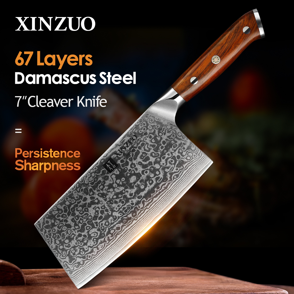 XINZUO-cuchillo de cocina de acero damasco con mango de palisandro, utensilio para cortar carne, estilo chino, 6,5 pulgadas