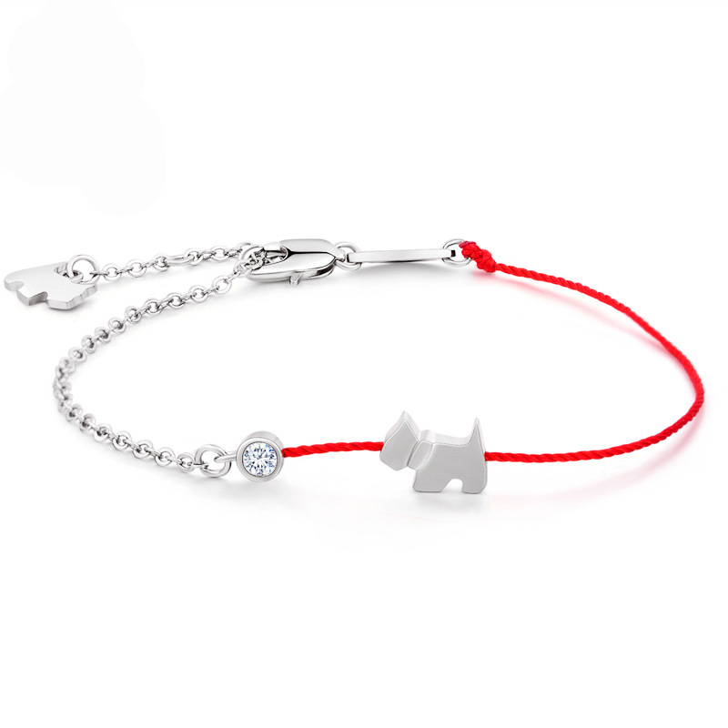 Bracelet à breloques en argent Sterling S925 pour chien et cochon, chaîne rouge réglable, bijoux pour femmes, cadeau pour amoureux des animaux de compagnie, Bracelets d'animaux mignons