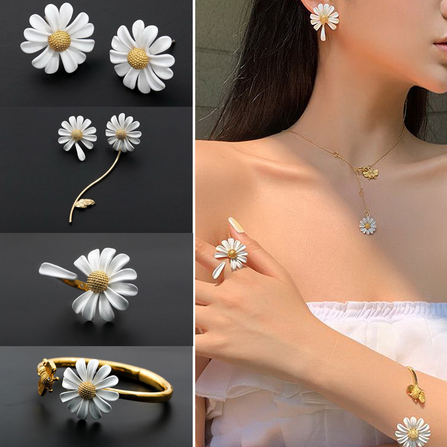Boucles d'oreilles à fleurs de marguerite de style coréen pour femmes, petites et mignonnes, asymétriques, bijoux de fête, cadeaux