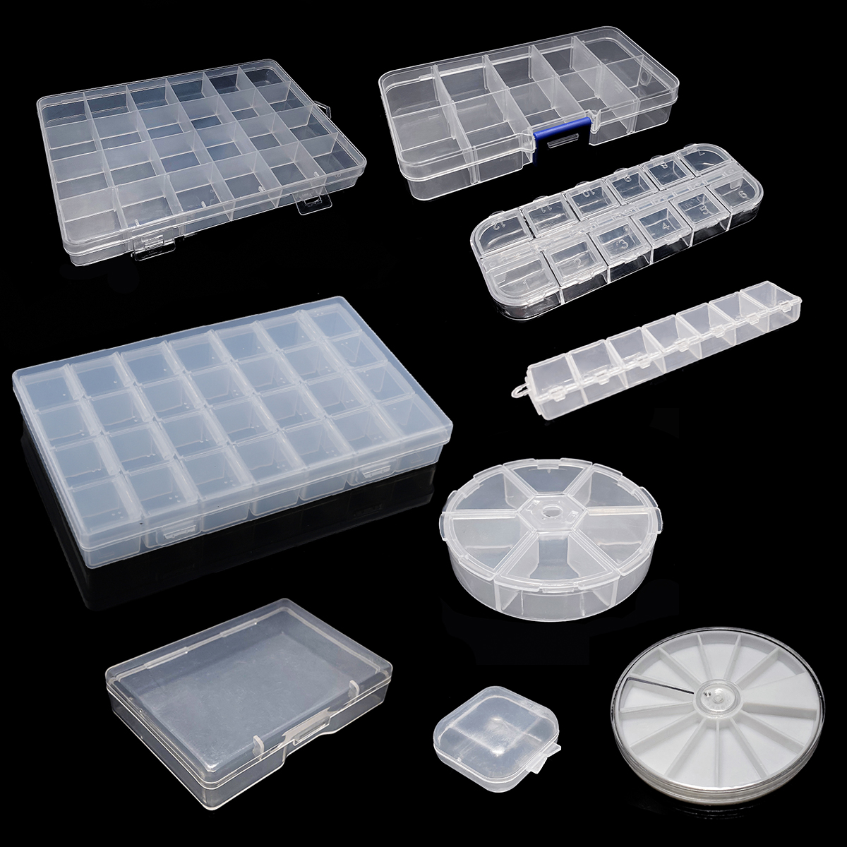 Caja de almacenamiento de plástico para joyería, contenedor ajustable para cuentas, pendientes, caja rectangular, 11 tamaños