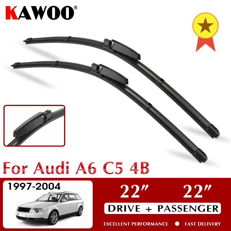 KAWOO-LHD Lâmina de limpador do carro dianteiro para Audi A6 C5 4B S6 RS6 2002 a 2005, pára-brisas, janela dianteira, 22 "+ 22"