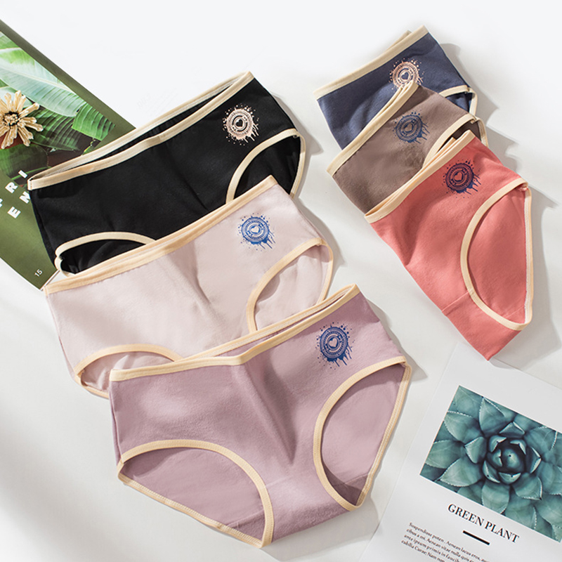 Bragas de algodón informales para mujer, ropa interior de cintura media, bragas con rosca de Color sólido, transpirables, 2021