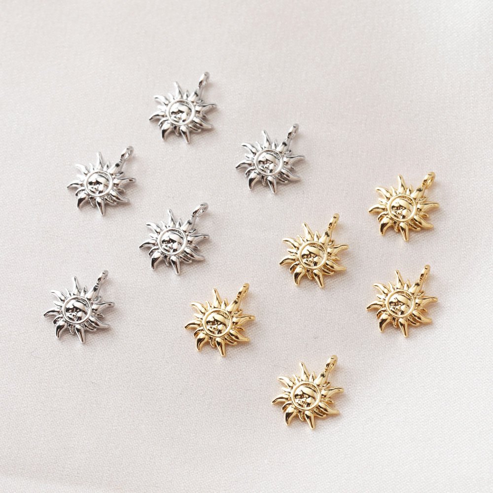 4PCS Gold Sun จี้ Charms สำหรับเครื่องประดับทำสร้อยข้อมือ Diy ต่างหู Handmade ทองแดงอุปกรณ์เสริม