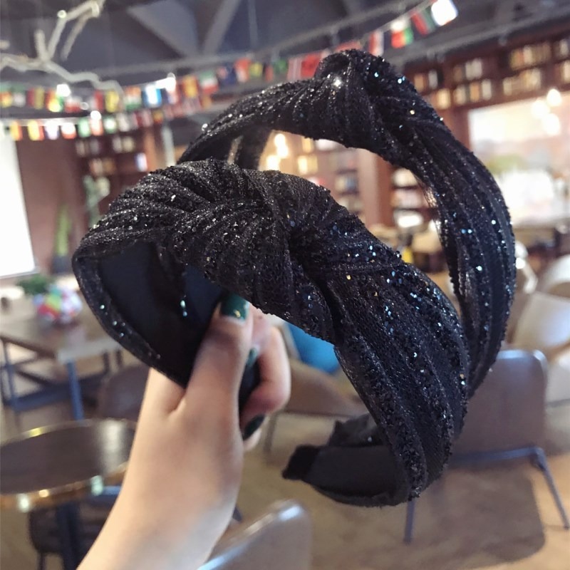 Diademas anudadas con purpurina para mujer, diadema de cristal con diamantes de imitación, aro para el pelo, cinta trenzada, accesorios para el cabello con bisel