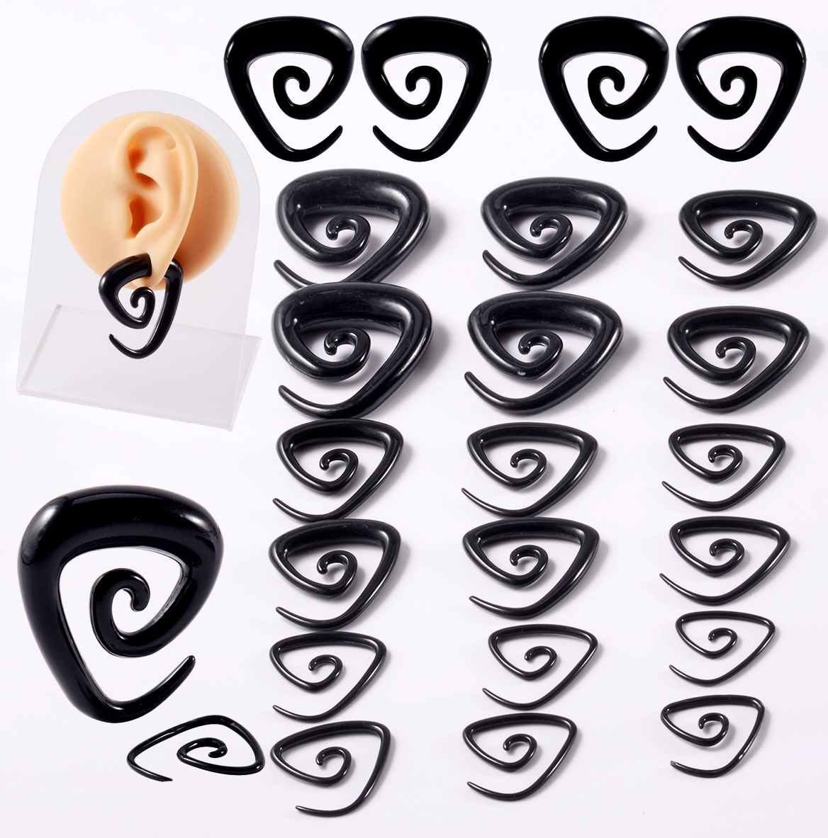 Perhiasan Pasang Akrilik Telinga Spiral Ekspander Telinga Spiral Segitiga Tindik Telinga Spiral Peregang Badan 1.6Mm-10Mm