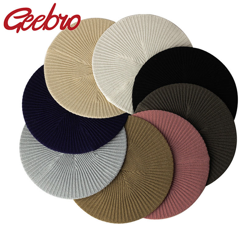 Geebro Cappello berretto lavorato a maglia tinta unita casual moda donna Berretto primavera autunno per donna Cappelli berretto berretto artista elastico da donna