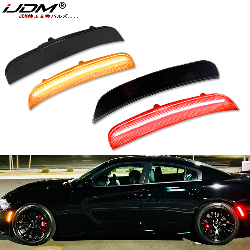 iJDM Kit luce di posizione laterale a LED completo per paraurti anteriore/posteriore ambra/rosso per Dodge Charger dal 2015-up, sostituisce le lampade di segnalazione laterale OEM 12V
