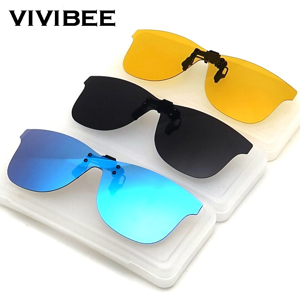 VIVIBEE Square Mirror Clip da uomo su occhiali da guida notturni polarizzati giallo UV400 occhiali da sole da donna Clip da pesca