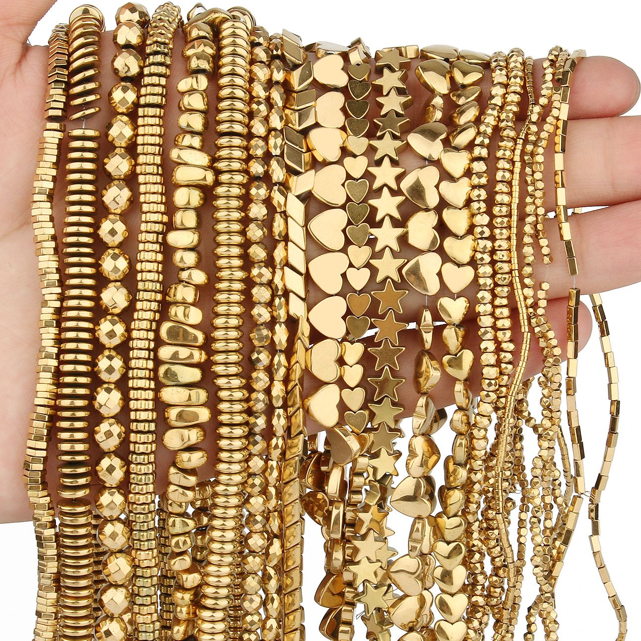 Cuentas de hematita plateada dorada con retención de Color AAA +, cuentas de piedra Natural, corazón de estrella, espaciador abalorios redondos irregulares para costura, joyería DIY