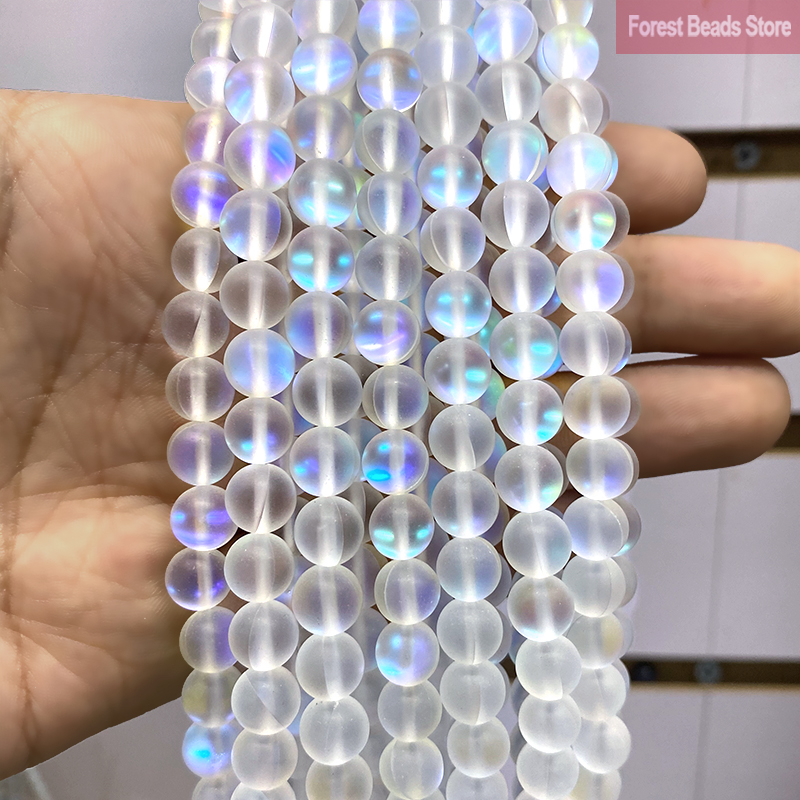 Cuentas redondas para la fabricación de joyas, austriaco abalorios de cristal mate de 6, 8, 10 y 12MM, piedra de luna brillante para la fabricación de joyas DIY, pulsera y collar de 15"